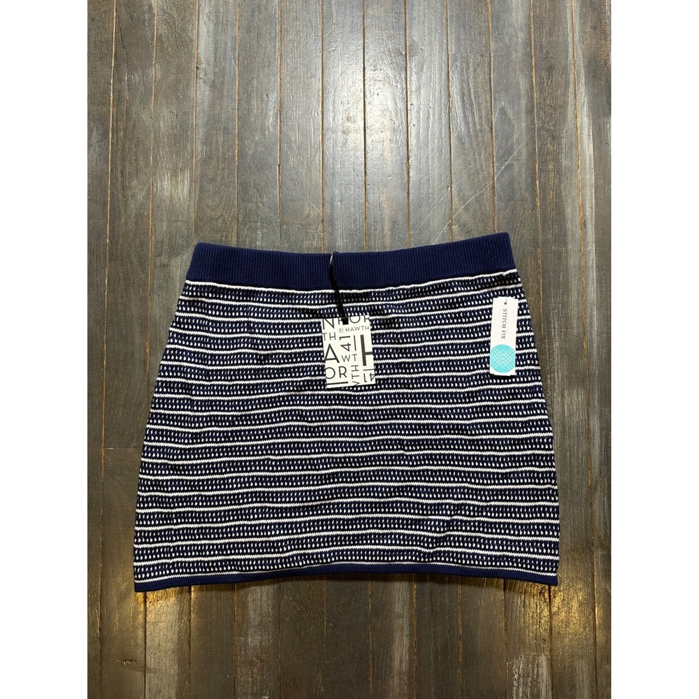 41 Hawthorn Stitch Fix Navy Blue White Striped Knit Mini Skirt Womens